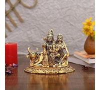 Collectible India Statue faite à la main Shiva Parvati Ganesh Idol Shiv Parivar Murti - Figurine de famille du Seigneur Shiva assis sur Nandi pour la maison et le bureau