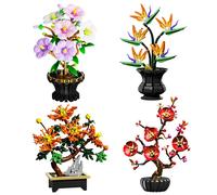 Collection Botanique Set de Blocs Fleurs DIY Pot Cerisier Hibiscus Chrysanthème Oiseau du Paradis Décoration Maison Cadeau 503pcs no box