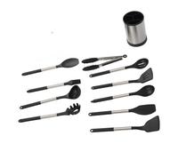 Collection complète de 12 ustensiles en silicone avec poignées en acier durables