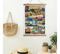 Collection d'affiches rétro des parcs nationaux des États-Unis - Destinations de voyage illustrées avec cintre en bois - Art mural vintage pour amateurs de plein air et explorateurs 40 x 58 cm
