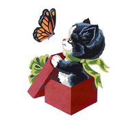 Collection D'Art 3193 Chaton et Papillon Canevas Imprimé à Broder Coton Multicolore 20 x 25 x 0,1 cm