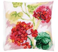 Collection d'Art 5418 Géranium Rouge Coussin à Broder au Point de Croix Coton Multicolore 40 x 40 cm