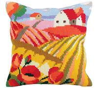 Collection D'Art Broderie Collection d'art Kit de Point de Croix : Coussin : Champ de Coquelicots, Multi, x 40 cm, Toile Acrylique, Multicolore, 40 x 40 cm
