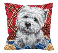 Collection d'Art CD5161 Bichon Kit Point de Croix pour Coussin Coton Multicolore 40 x 40 cm
