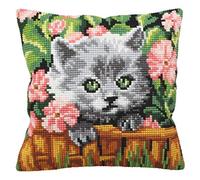 Collection d'Art CD5163 Minou Kit Point de Croix pour Coussin Coton Multicolore 40 x 40 cm