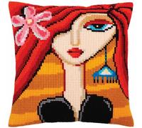 Collection D'Art Collection d'art Kit de Point de Croix : Coussin : Fille avec Une Turquoise Boucles d'oreilles/40, Multi, x 40 cm, Toile Acrylique, Multicolore, 40 x 40 cm