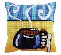 Collection D'Art Collection d'art Kit de Point de Croix : Coussin : Tasse de café, Multi, x 40 cm, Multicolore, 40 x 40 cm
