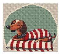 Collection D'Art DMC Kit de broderie au point de croix Motif teckel Rayures rouges et blanches 16,5 x 14,5 cm