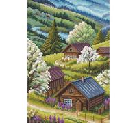 Collection D'Art Kit de broderie au point de croix compté, motif paysage naturel du printemps dans les Highlands, tissu Aida blanc, 14,5 x 22 cm, fils DMC, tableau numérique, BC8106