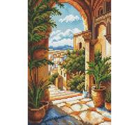 Collection D'Art Kit de broderie au point de croix compté Motif route vers la mer Toile Aida blanche 14,5 x 22 cm Fils DMC Tableau numérique inclus BC8107