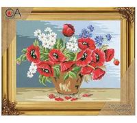 Collection d'art Kit de Tapisserie Fleurs 1, 100% Coton, Multicolore, 38 x 25 x 0.5 cm