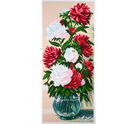 Collection D'Art pivoines Toile Aida imprimée pour Broderie croisée, Coton, Multicolore, 16 x 38cm