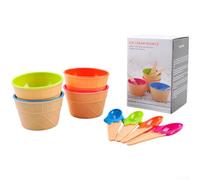 Collection de bols à glace compacts avec 4 bols et 4 cuillères en polypropylène lisse pour un rinçage sans effort et une manipulation quotidienne