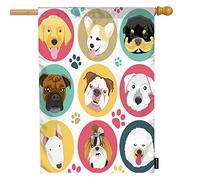 Collection de chiens colorés Welcome House Flag, Cartoon French Bulldog Puppy Head Paw Footprints Grands drapeaux de jardin 28 x 40 pouces Yard Flag Banner Porch Flags for Patio Lawn Villa Park Outd