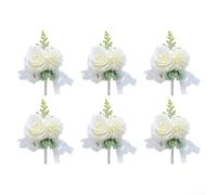 Collection de corsage 6 pièces pour homme conçue pour les fêtes de mariage et les fêtes de danse avec des fleurs artificielles fabriquées à la main ajoutant une touche raffinée (blanc)