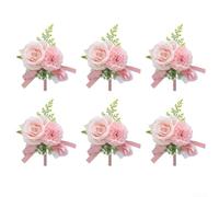 Collection de corsage 6 pièces pour homme conçue pour les fêtes de mariage et les fêtes de danse avec des fleurs artificielles fabriquées à la main ajoutant une touche raffinée (rose)