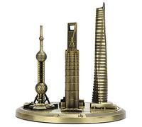 Collection de maquettes d’édifices de Shanghai : tour de la Perle de l’Orient et centre financier Jin Mao - souvenir en métal doré plaqué bronze, réplique architecturale pour la (Bronze-Grand)