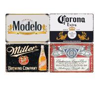 Collection de panneaux de bière vintage - Lot de 4 panneaux pour décoration de bar et d'intérieur, 20,3 x 30,5 cm - Idéal pour la ferme, le garage, le bar à la maison