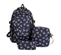 Collection de sacs à dos à motifs pour les routines d'étude, trio campus 3 pièces avec pochette de transport, fentes latérales, organisation à fermeture éclair, Noir , One Size, Beauté de masse
