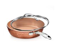 Collection Gotham Steel Hammered Copper - Poêle à frire antiadhésive de 10 po avec couvercle, batterie de cuisine de qualité supérieure, composition