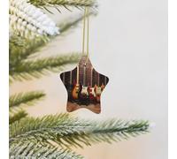 Collection Guitare Décorations de Noël en forme d'étoile - Ornement à suspendre en céramique double face avec ficelle dorée - Pendentif de Noël 2025 en porcelaine personnalisée pour décoration de