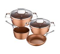 Collection Origen : 1 casserole 16 cm, et 2 casseroles avec couvercles en verre, 20 et 24 cm, et 1 poêle 16 cm, aluminium forgé, compatible induction