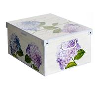 Collection Ortensie Boîte de rangement en carton recyclable Ortensie /Hortensias, pour ranger vêtements, armoire, joutes, Blanc/Bleu/Mauve grand/large dimension 50 x 39 x 24 cm