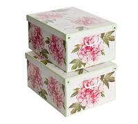 Collection Peonie Pivoines Boite de Rangement avec Couvercle, Boite en carton, Rangement Vetement, Rangement Chambre, Bureau, Organisateur Tiroir, Boite Cadeau, Lot de 2 boites LARGE