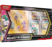 Pokémon Collection Premium Bellibolt-ex de Kissara – Carte holo, 6 enveloppes, silhouettes plexiglas