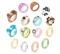 Collection Y2K: 15 Bagues en Résine Colorées - Styles à la Mode en Acrylique, Strass et Plastique