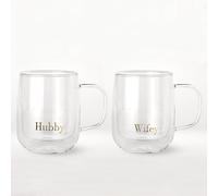 COLLECTIVE HOME - Tasses à expresso, tasses à café en verre à double paroi, tasses à café isothermes avec poignée, cadeaux de mariage, 414 ml (Hubby & Wifey)