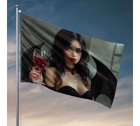 College Dorm Decor Funny A Woman With Bat Wings Holding A Glass Of Red Wine Flag College Room Sign Flags For Men (120 x 180 cm)