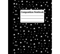 College ruled Composition Notebook, 120 page, for school, college, office work and personal use, size 7.5 by 9.75 inches, black with white stars.