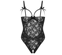 Collège sexy Vêtements Une pièce Dentelle Femmes Dentelle Pajamas Sous-vêtements Maîtresse Lingerie, Noir , 3XL