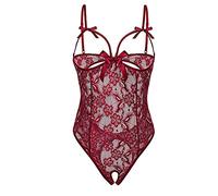 Collège sexy Vêtements Une pièce Dentelle Femmes Dentelle Pajamas Sous-vêtements Maîtresse Lingerie, Bordeaux, M