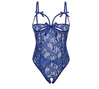 Collège sexy Vêtements Une pièce Dentelle Femmes Dentelle Pajamas Sous-vêtements Maîtresse Lingerie, bleu, XXL