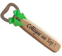 Collègue au Top - Décapsuleur en Bois Gravé et Personnalisé - Cadeau Départ Collègue de travail Cadeau Personnalisé pour Noël, Anniversaire ou Pot de Départ
