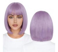 Collenatsy Perruque courte avec frange pour femme, 30 cm, synthétiques, résistantes à la chaleur, coupe carrée, aspect naturel, colorée, pour cosplay, quotidien, fête, violet