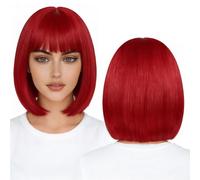 Collenatsy Perruque courte avec frange pour femme, 30 cm, synthétiques, résistantes à la chaleur, coupe carrée, aspect naturel, colorée, pour cosplay, quotidien, fête, rouge