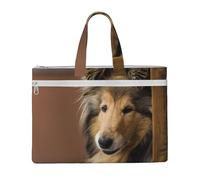 Colley à poil long Chiens Lassie Gros chiens duveteux Animaux de compagnie,Sac à documents en toile avec fermeture éclair, sac fourre-tout, porte-documents pour l'école et le bureau