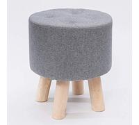 Collic Pouffe Ottoman Rond En Bois, Siège de Randonnée En Lin À Tabouret À Pied Rembourré Avec 4 Jambes En Bois, Petite Chaise de Tabouret Pour La Chambre À Coucher Et Durable/Gris/31 * 31 * 35 Cm