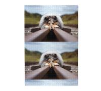 Collie à Poil Long Bokeh Chiens de Chemin de Fer Animaux de Compagnie, Puzzles de 1000 pièces en Bois, Jeu Familial, décoration Murale pour Adultes et Adolescents