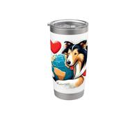 Collie Dog Earth Day Hug Love Owner Hugging Planet Lover Mom Gobelet isotherme en acier inoxydable double paroi