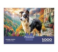 Collie frontière 1000 Pièces Amateurs De PuzzlesVille des bergers australiens pour Adultes De Jeu pour Adultes Premium avec Défis Décorationde La Maison 52x38cm/1000pcs