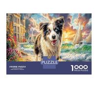 Collie frontière 1000 Pièces Aquarelle Puzzle Berger Australien côtier pour Adultes De Jeu pour Adultes Parfaitpourla Détente Paysagedes QuatreSaisons 52x38cm/1000pcs