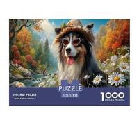 Collie frontière Puzzle 1000 Pièces Jouet en Bois Jeu D'Intelligence Décoration Intérieure Autumn Le forêt Stream Challenge Toy Adultes & Enfants des 14 Ans 52x38cm/1000pcs