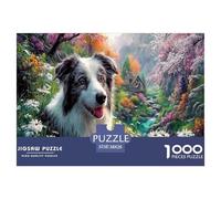Collie frontièrePuzzle 1000 Pièces Jouet en Bois Jeu D'Intelligence Décoration Intérieure Mountain Village Challenge Toy Adultes & Enfants des 14 Ans 38x26cm/1000pcs