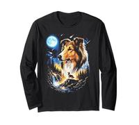 Collie Howling at The Moon Art Vintage Dog Art Manche Longue