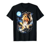 Collie Howling at The Moon Art Vintage Dog Art T-Shirt