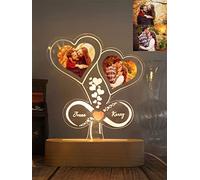 Collienght Lampe photo 3D personnalisée Gravure Illusion Lumière avec support en bois Veilleuse Meilleur cadeau souvenir pour maman papa(Lumières d'infini de coeur 7.87 x 7.87 IN)